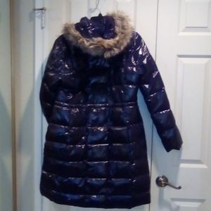 NWOT AQUA hooded black coat with faux fur trim